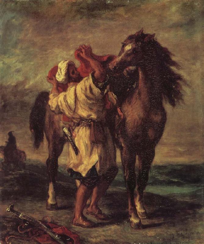 Eugene Delacroix Moroccan in the Sattein of its horse France oil painting art